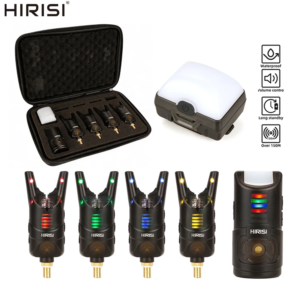 Hirisi 4-in-1 Karpfenangel-Alarmset Wasserdichter Bissanzeiger S1A mit LED-Licht für Karpfenangeln Outdoor-Camping-Ausrüstung