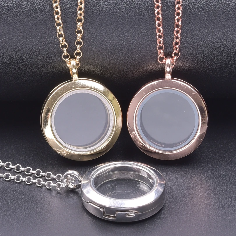 1Pc 25mm Round Floating Relicario Locket Pendant Necklaces For Women Jewelry Making Simple Glass Photo Memorial Chain Collares