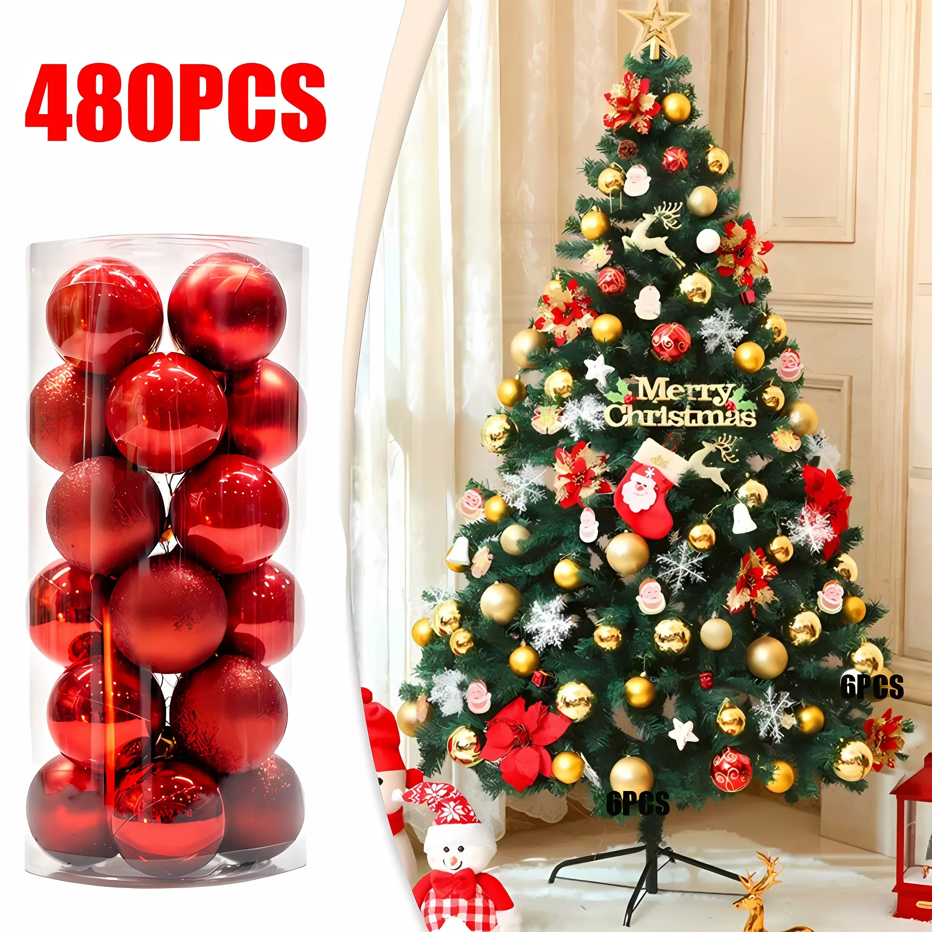 2025 New 3CM Decorating Christmas Balls Large Plastic Christmas Silver Gold Red Ball Christmas Tree Ornaments Decor Accessories