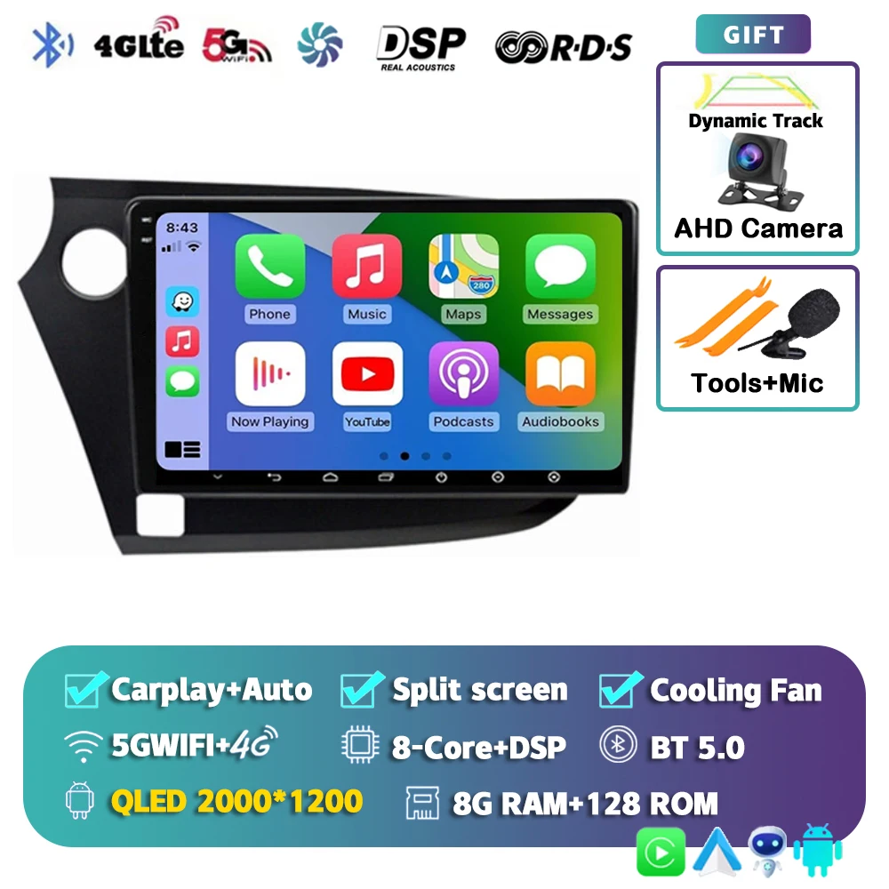 Android 15 Carplay Auto Radio Multimedia Speler Voor HONDA INSIGHT 2009-2014 Navigatie Autoradio GPS Stereo 2din Head unit