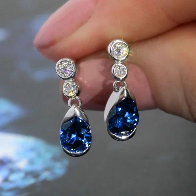 CAOSHI Chic Trendy Drop Earrings for Women Blue Zirconia Pendant Jewelry for Engagement Dainty Fashion Accessories for Female