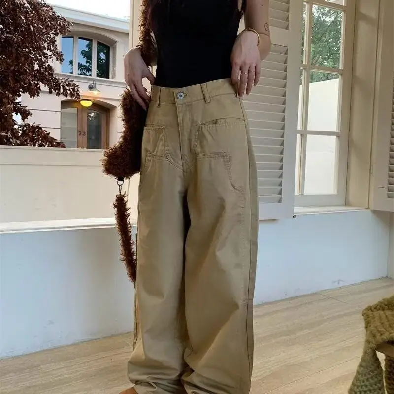 

Мужские джинсы прямого кроя в американском ретро-стиле, повседневные брюки, простые универсальные свободные рабочие брюки, джинсы из денима