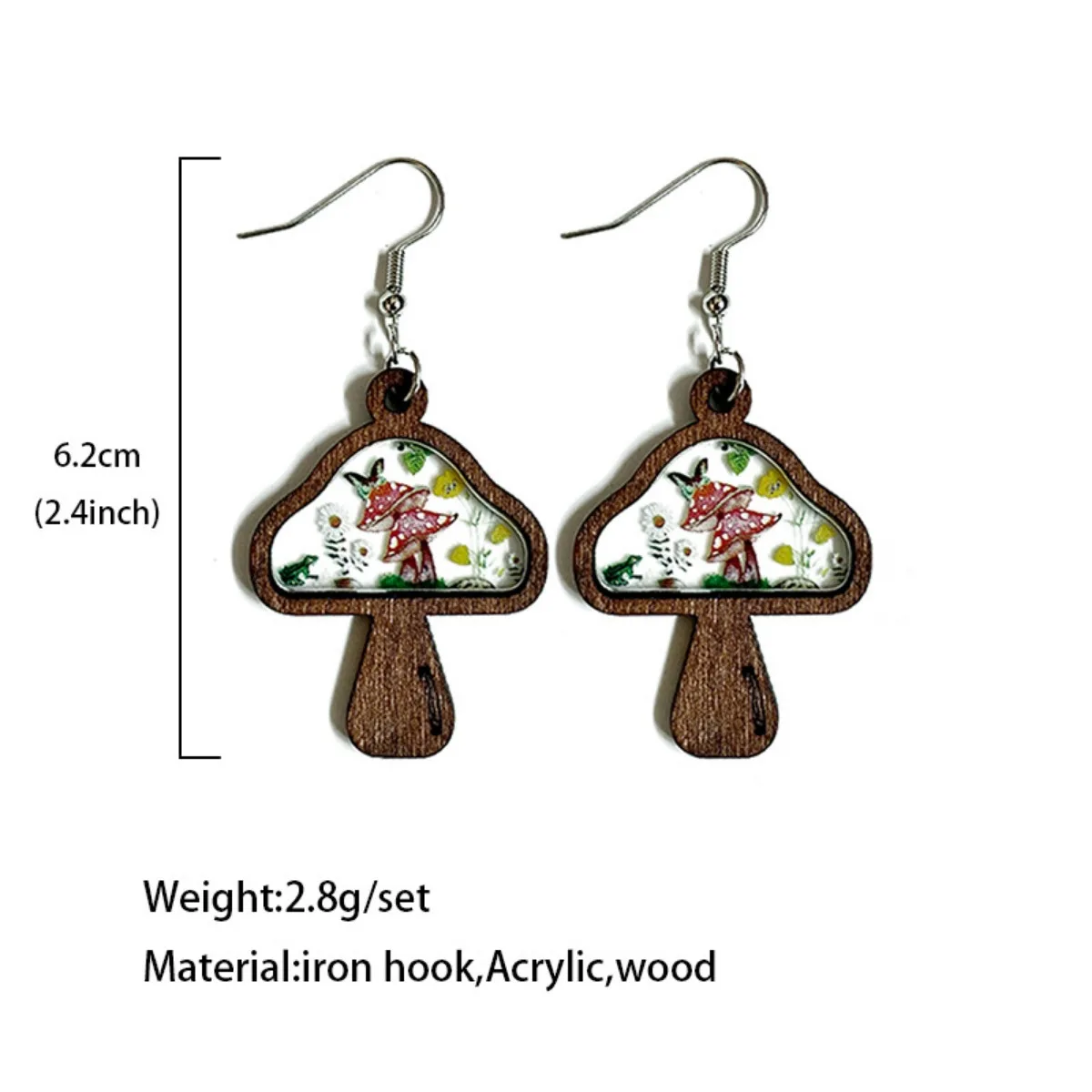 1pair Flower Mushroom Wooden Drop Earrings for Women Vintage Plant Acrylic Earring Holiday Party Jewelry Gift