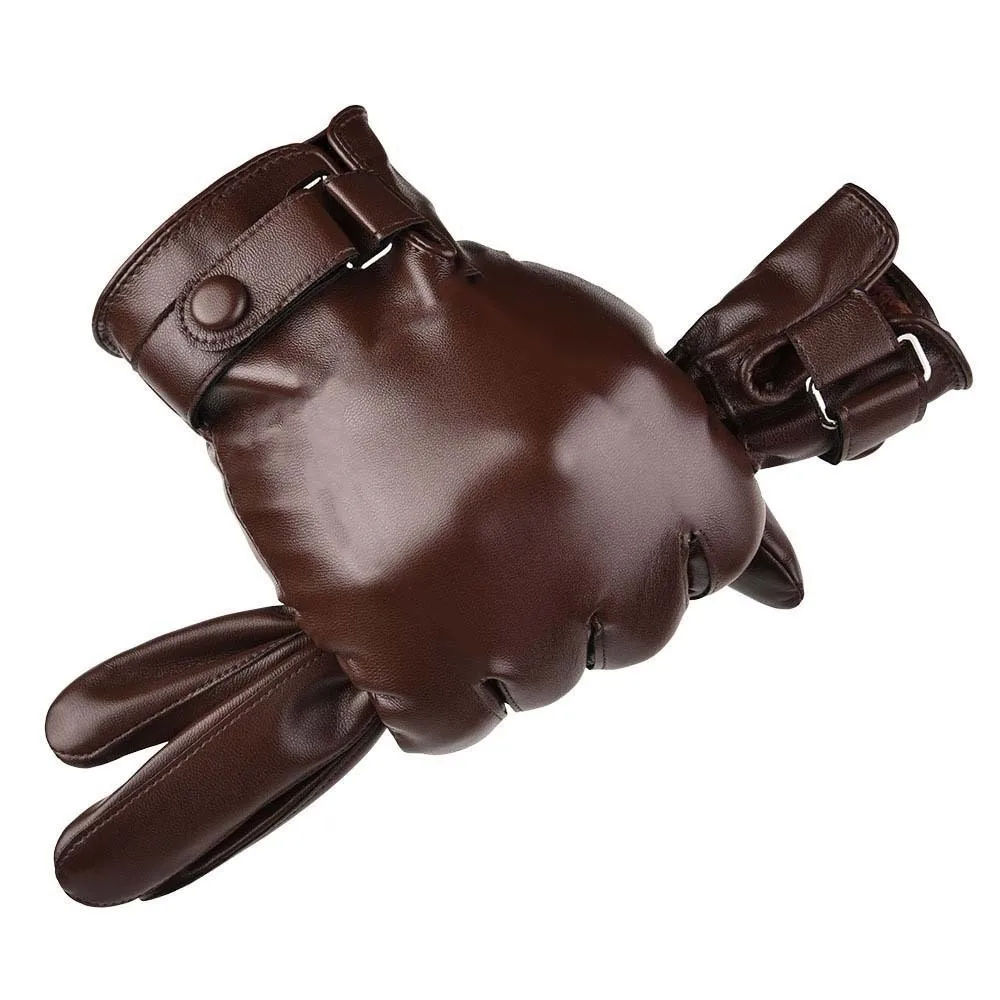 1 paar Weiche PU Anti-kalten Handschuhe Touchscreen Wasserdicht Schwarz Verdickte Handschuhe Wärmer Einfarbig Männer Finger Fäustlinge ski