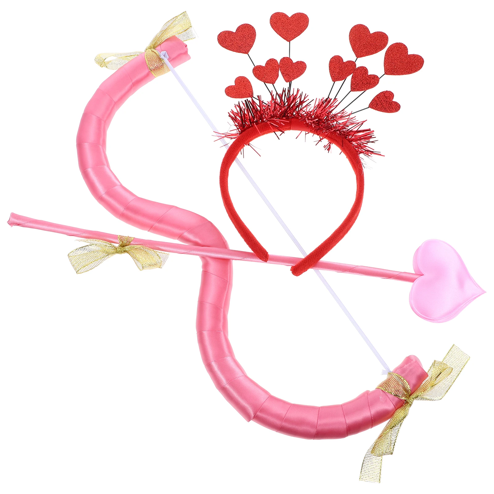 

Valentines Day Cupid Bow Arrow Set Glitter Heart Tinsel Headpiece Valentines Party Costume Women Cupid Costume Photo Prop