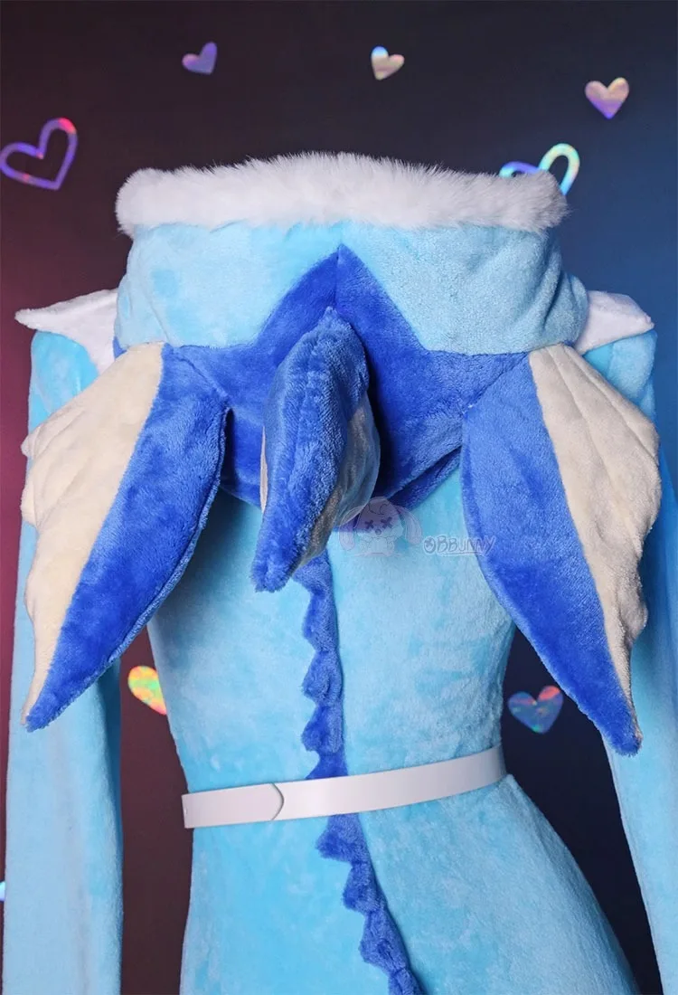 Kostum Cosplay Anime Vaporeon Bodysuit bertudung flanel seksi setelan kaus kaki ekor setelan piyama mewah lucu gadis kelinci Jumpsuit lucu