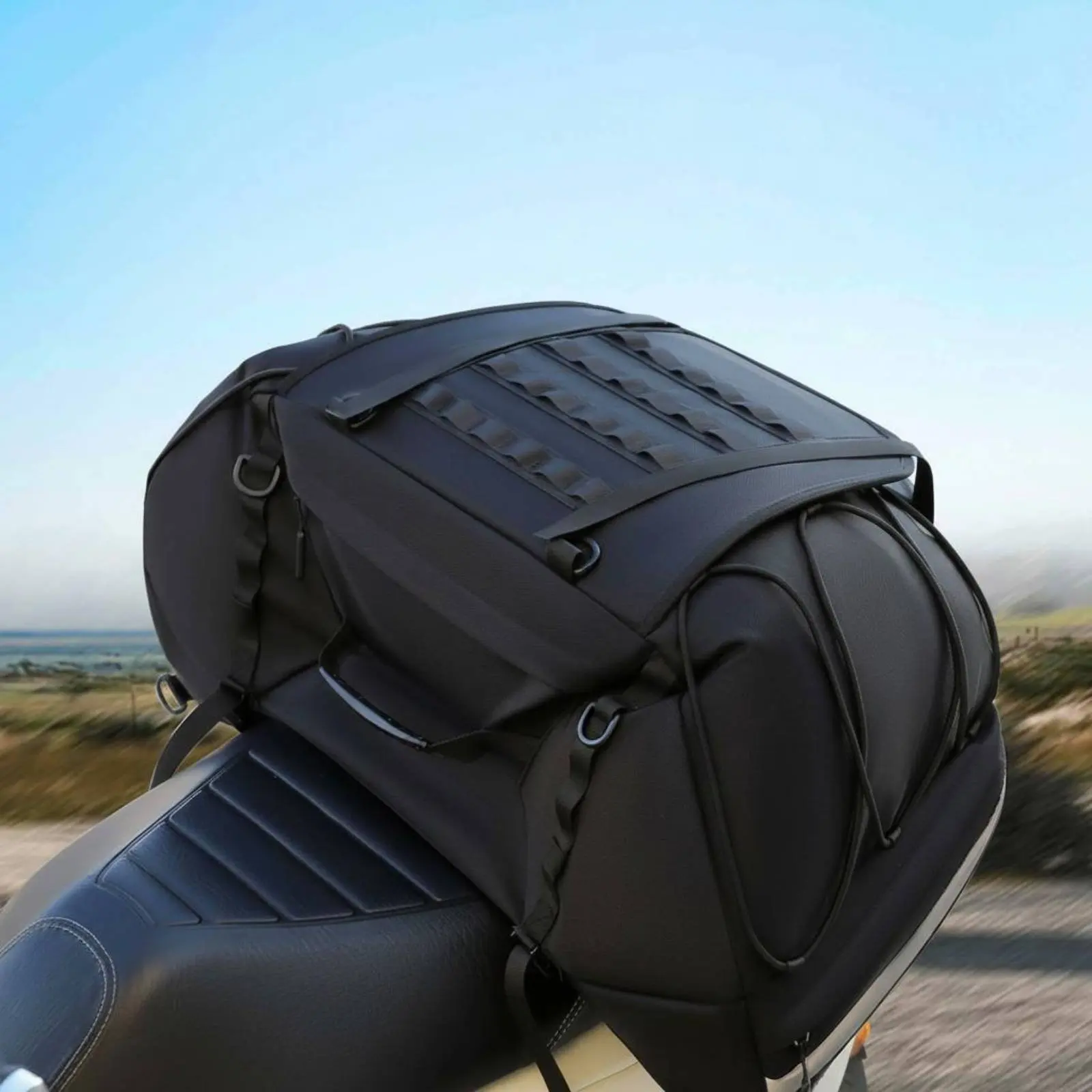Motorcycle Tail Bag Expandable Motorcycle Rack Bag Large Capacity Tail Pack Waterproof Rapid Detachment for Long Distance Travel