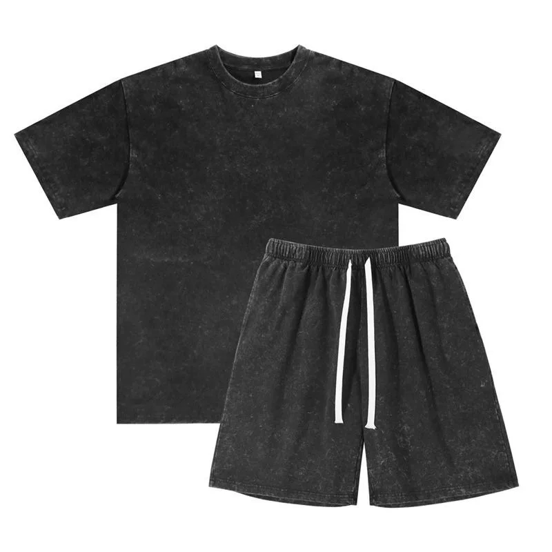 100%Pure Cotton Short Sleeve T-Shirt and Shorts Set Men Women Summer Sports Leisure Loose Trendy Two Piece Outfit