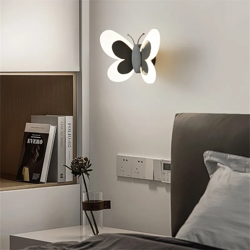 AFRA Indoor Black Brass Butterfly Sconce Light LED 3 Colors Lifelike Creative Wall Lamp for Bed Living Room Decor