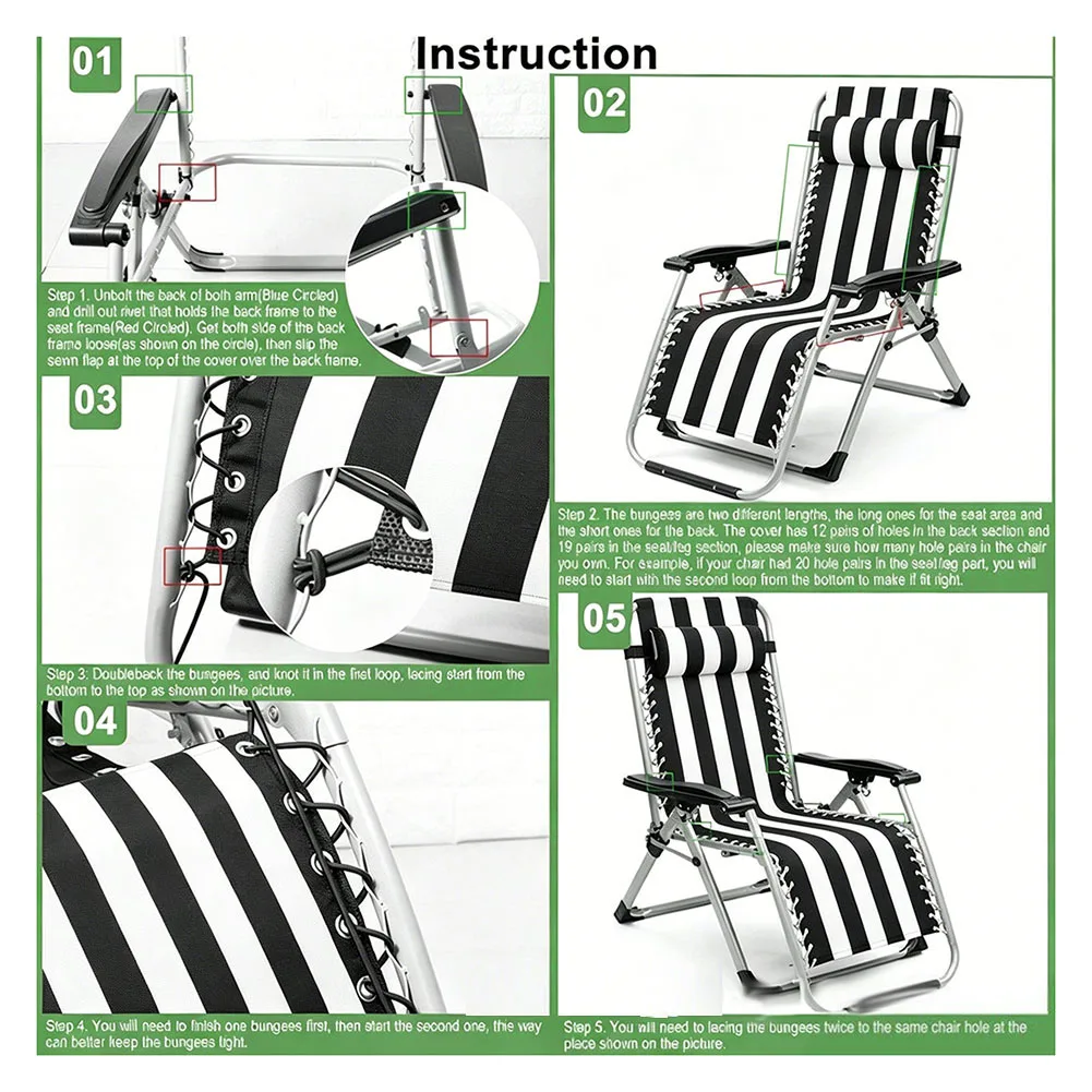 160*43cm Wide Chair Replacement Fabric, Repair Cloth With Chair Screws Kit Beach Chair Replacement Cloth Cover