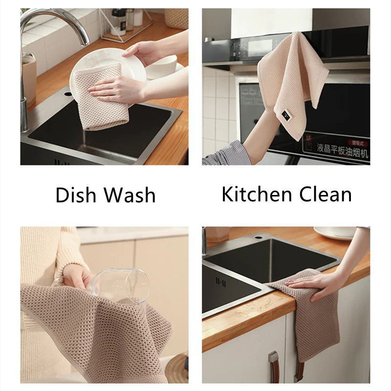 3Pcs Cleaning Cloth 100% Cotton Kitchen Dish Cloths Ultra Absorbent Quick Drying Dish Towels Glass Cleaning Rags Eco-Friendly