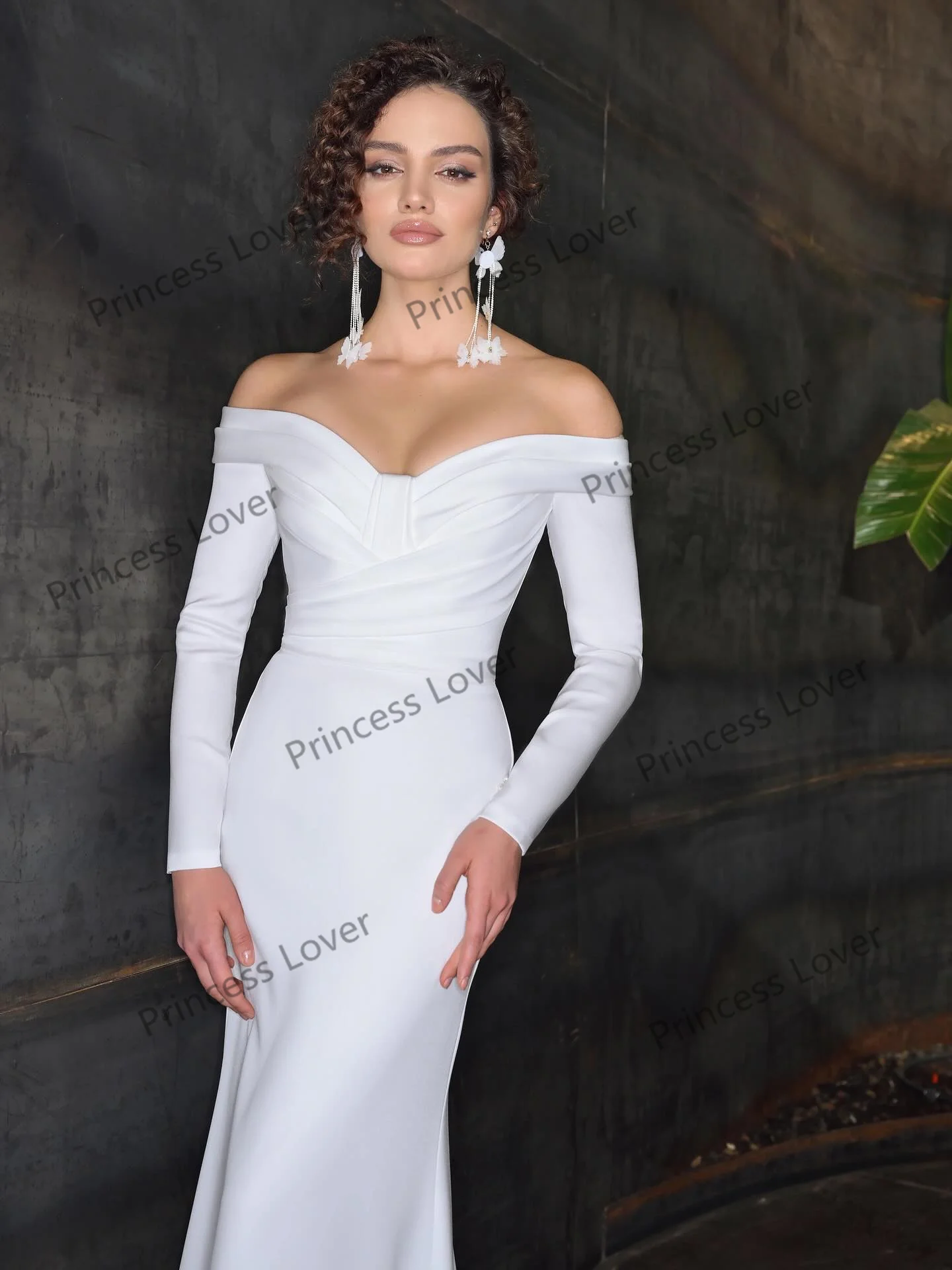 Weiße Meerjungfrau-Brautkleider mit langen Ärmeln, Vestido de Novia, schulterfrei, zweites Empfangskleid, Robe De Soirée, individuell gestaltet