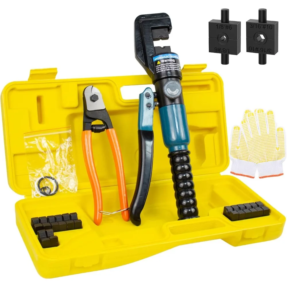 10 Ton Hydraulic Crimping Tool with 11 Dies & Cable Cutter for Wire Battery Terminal Railing Hardware