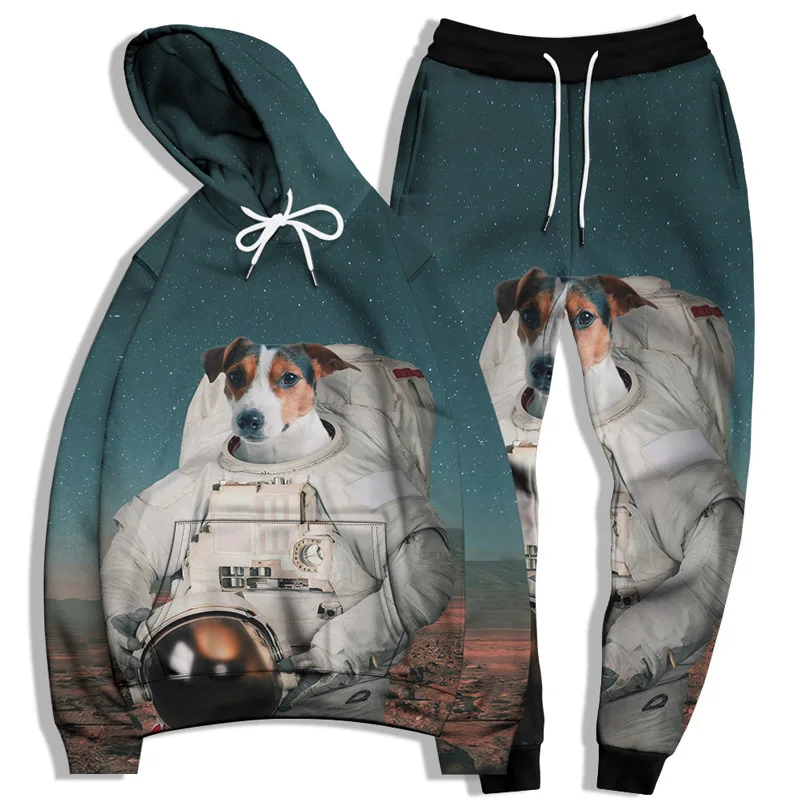 

Толстовки с 3D принтом забавных животных и собак, комплекты брюк, мужские толстовки, спортивные штаны, костюмы из двух предметов, модный спортивный костюм на открытом воздухе, мужская одежда