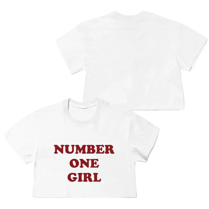 Rose Sexy Crop Top Number One Girl Same Style Girls O-Neck Casual Women Crop Shirts