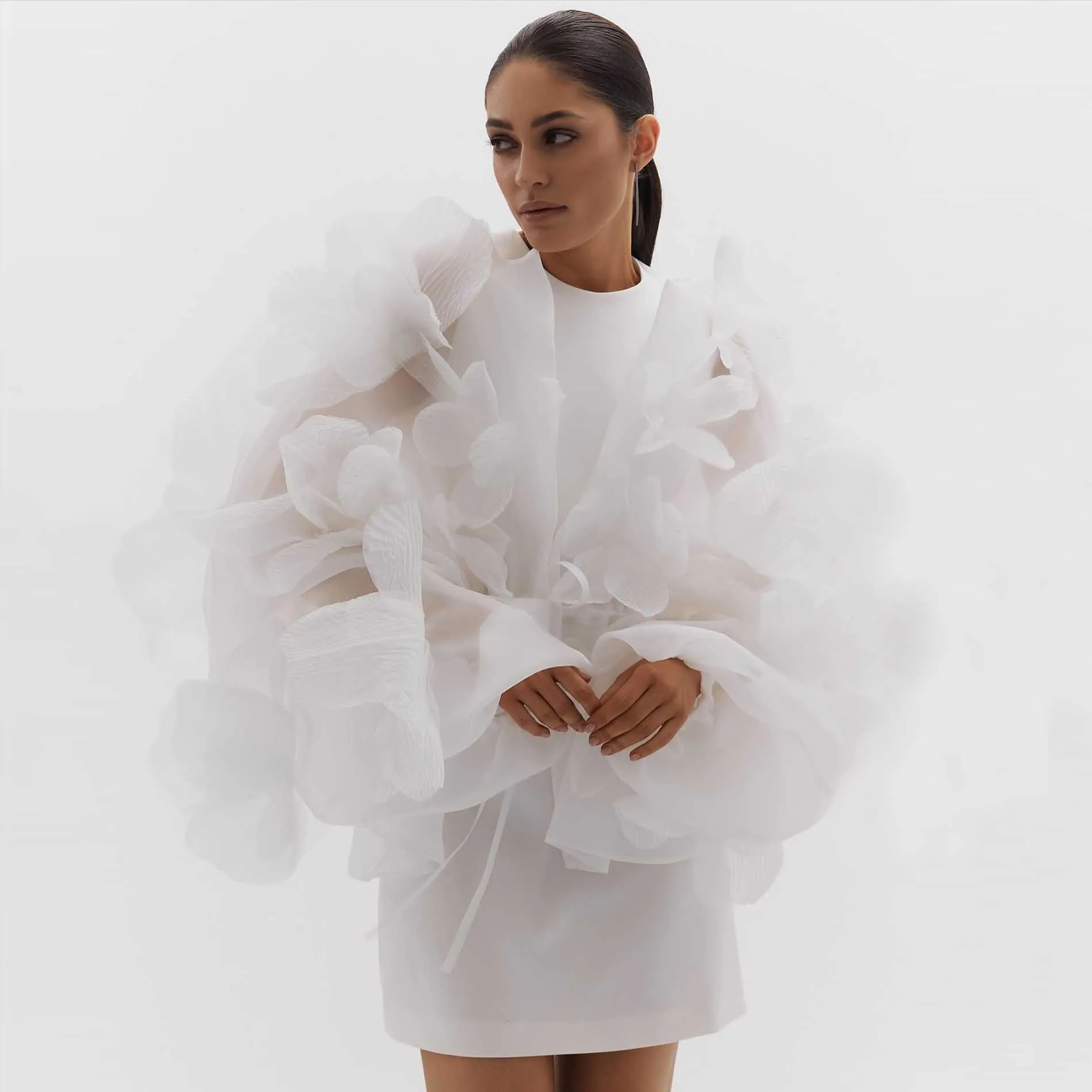 Manteau Chic en Organza transparent à fleurs pour femmes, veste courte à fleurs faites à la main, manteau de soirée transparent, tenue pour dames, sans robe