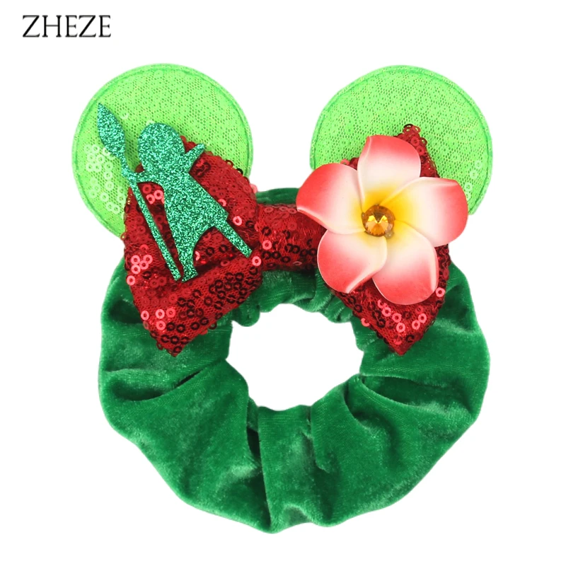 New Disney Mouse Ears Scrunchies Hairband Girl Ponytail Holder For Women Sequins Bows Headband 2024 Women Trip DIY Accessories