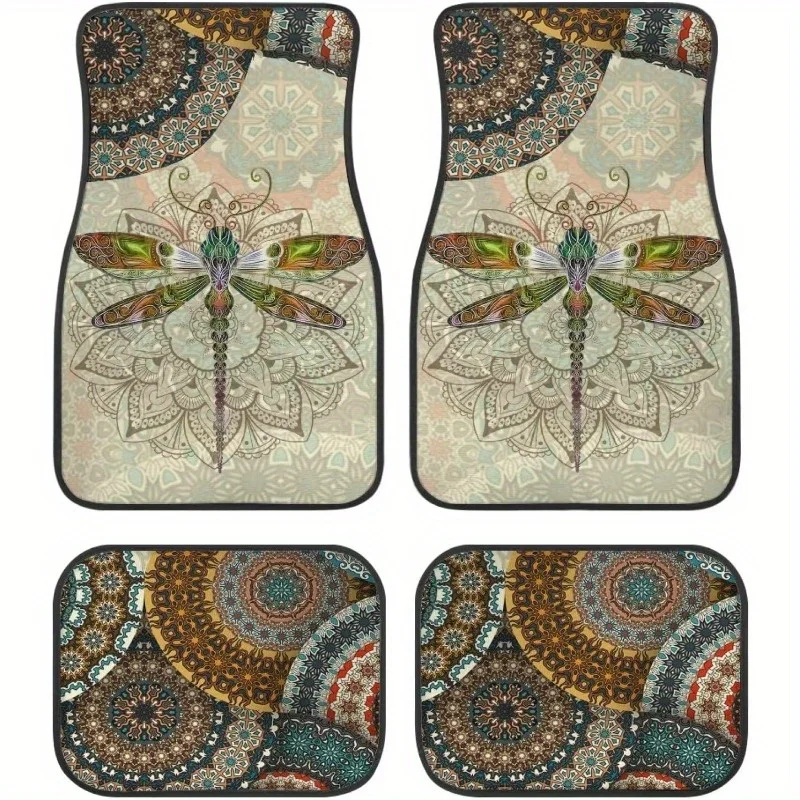2pcs/4pcs Car Floor Mats With Bohemian Mandala Pattern, Printed Carpet, All-weather Front And Rear Seat Universal Car Floor Mats
