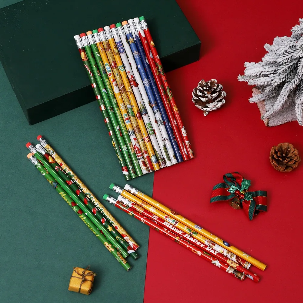 12-48Pcs Christmas Wooden Pencils,Xmas Themed Stationery,Holiday Gift Supplies,Christmas Party Favors,Festive Goodie Bag Fillers