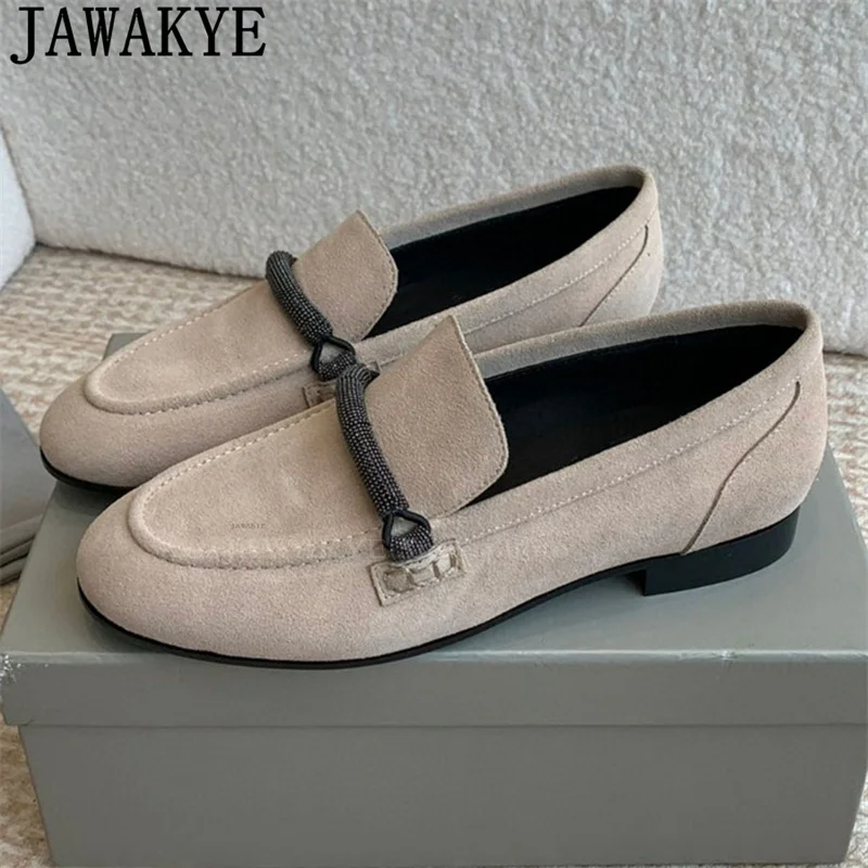 

Summer Round Toe Loafers Flat Shoes Women Suede Leather Doudou Shoes Woman Luxury Casual Business Slip on Walk Shoes Mujer