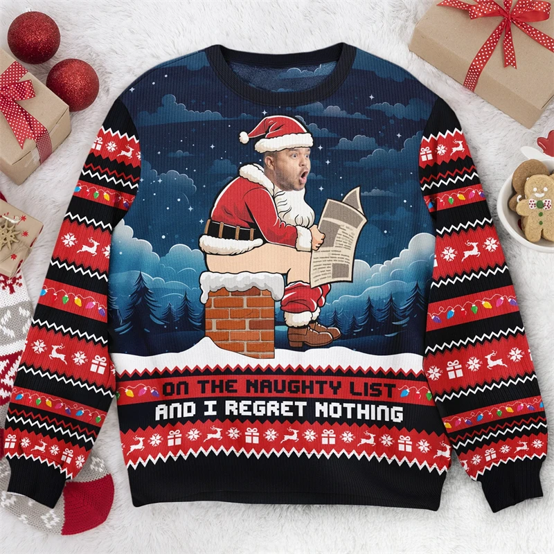 Funny Customized Face Photo 3D Printed Ugly Christmas Sweater For Women Men Clothes Personalized Xmas Party Sweatshirt Gift Tops