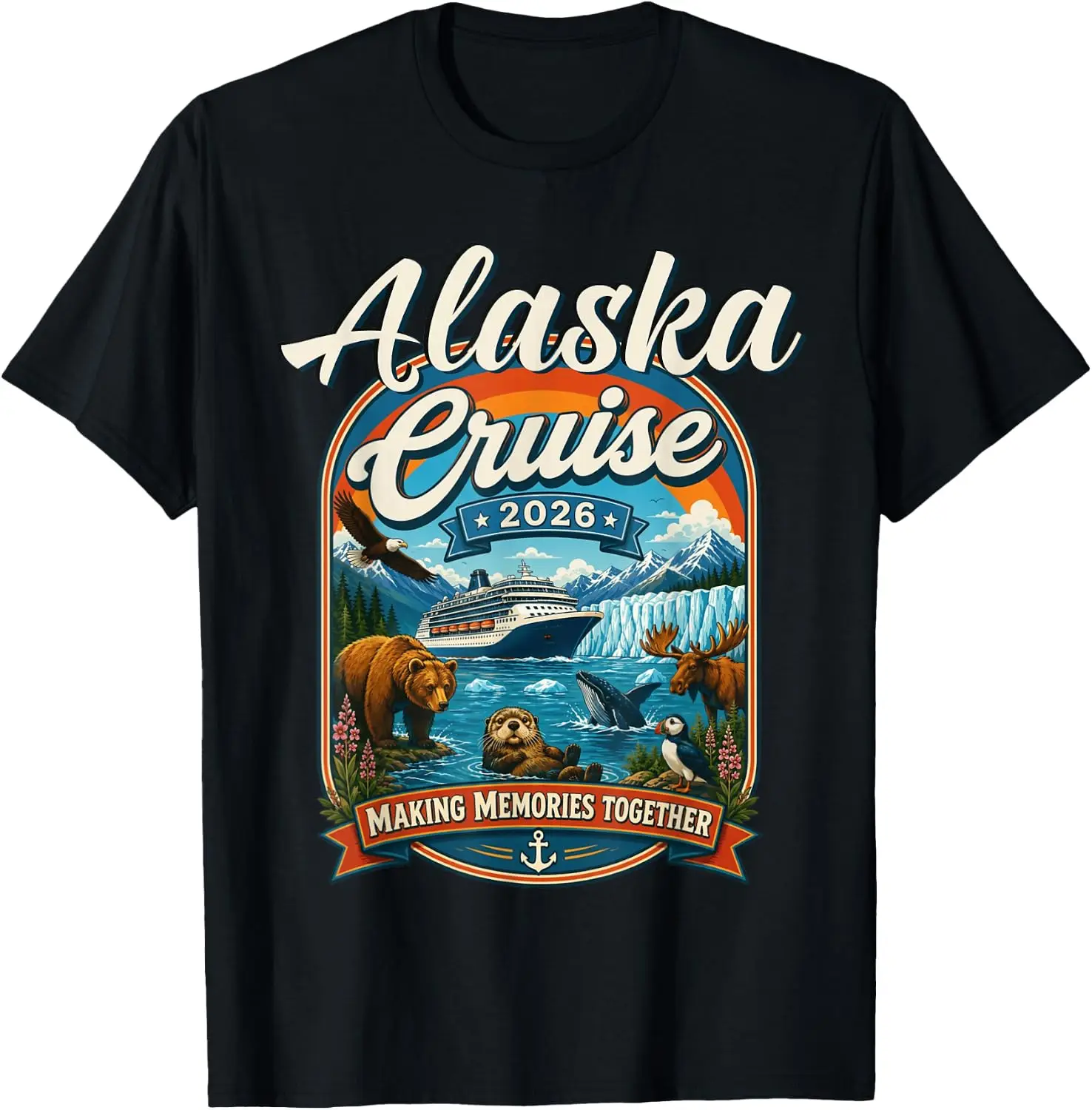 Alaska Cruise 2026 Family Vacation Travel Matching T-Shirt 100% Cotton Trendy Y2K Short-Sleeve Tee-Soft, Quick-Drying,