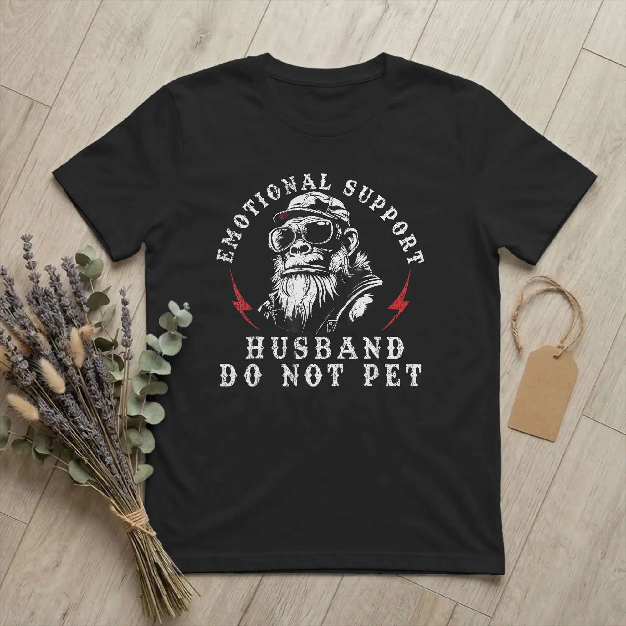 Emotional Support Husband Do Not Pet T-Shirt Men Funny Monkey Funny Cotton Tees Round Collar Short Sleeve T Shirts merchandise