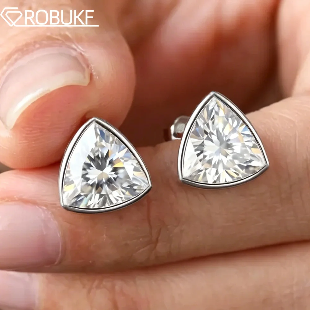 Bezel Set 5*5mm Trillion Cut Solitaire Moissanite Diamond Stud Earring for Women S925 Silver Daily Wear Jewelry GRA Certified