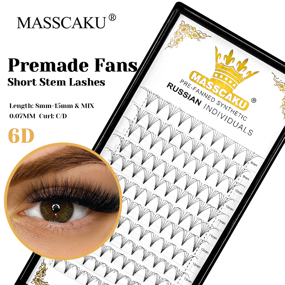 

Hot Selling MASSCAKU Lightweight Multi-texture Russian Volume Lash Individual 3D/4D/5D/6D/10D Thin Root Short Stem Eyelash Trays