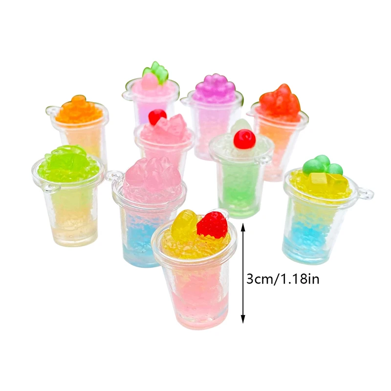 2Pcs Luminous Fruit Ice Cream Cup Ornament Mini Color Micro Landscape Decoration Dollhouse Miniature Toy