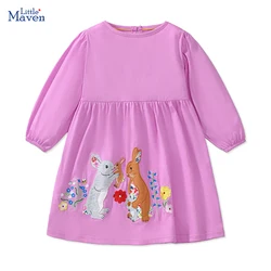 Little maven Baby Girls Princess Dress Kids Clothes Cotton Long Sleeves Cartoon Rabbits Applique Embroidery Cute Girls Dresses