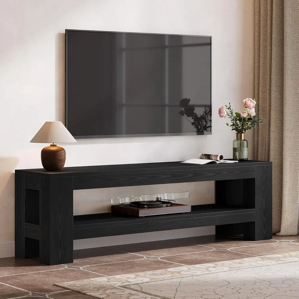 59" TV Stand or 55/60/65/75-Inch TVs, Rustic Media TV ole with Storage Shelve, Entertainment Center Teion Stand or Living Room,