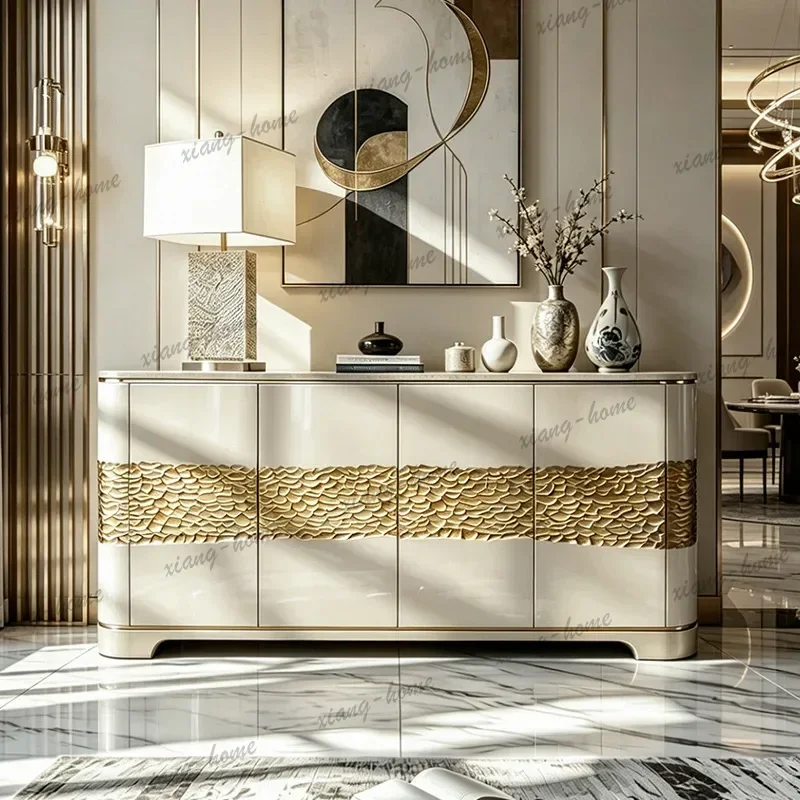 LS marble dining side cabinet,  high-end floor storage cabinet, modern household hammer pattern engraving entrance cabinet