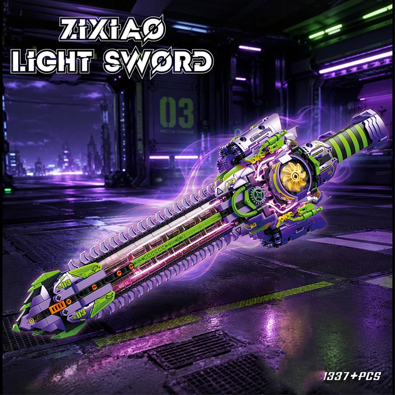 1337Pcs MOC Mechanical Zixiao Light Sword Building Blocks Technical LED Simulation Chain Educational Assemble Brick Toys Gifts