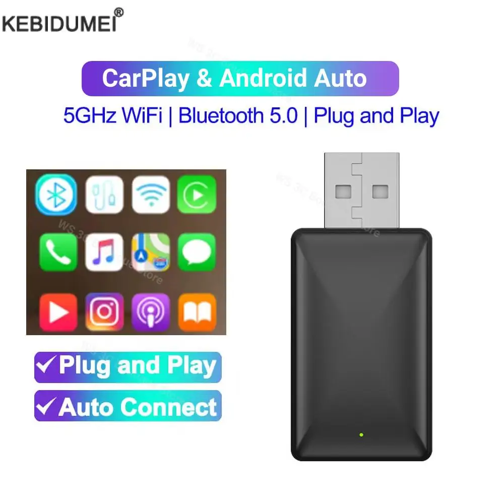 Wireless CarPlay Adapter Bluetooth WiFi Car Play Dongle for Apple iOS Android Auto Smart USB Plug and Play for Wired CarPlay Car