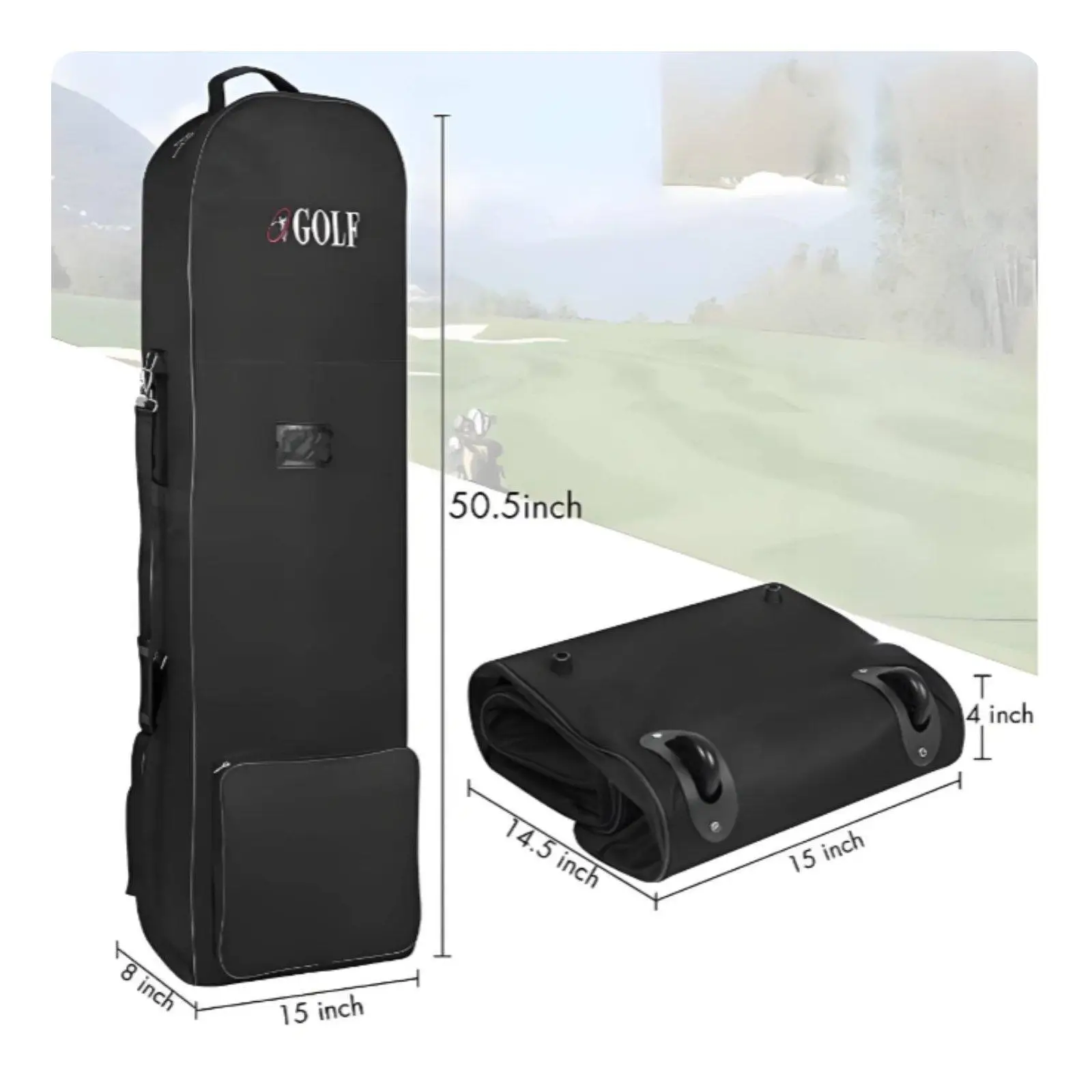 Golf Club Case 600D Oxford Wheeled Golf Bag Cover Lightweight Travel Caddy Bag with Wheels for Airline Trip