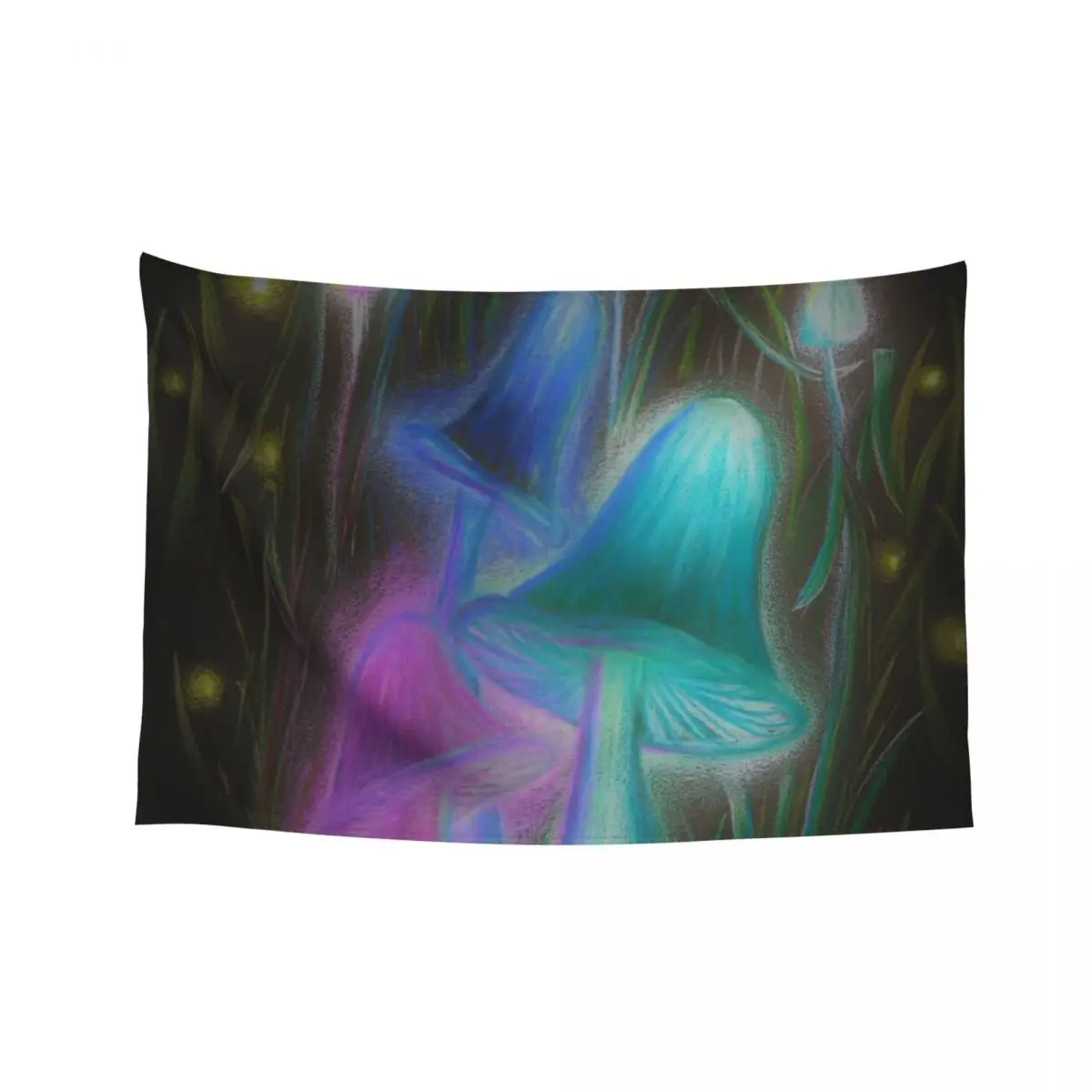 

Fireflies and Psychadelic Mushrooms Glowing in the Dark Tapestry Decorations For Your Bedroom Cute Room Things Tapestry