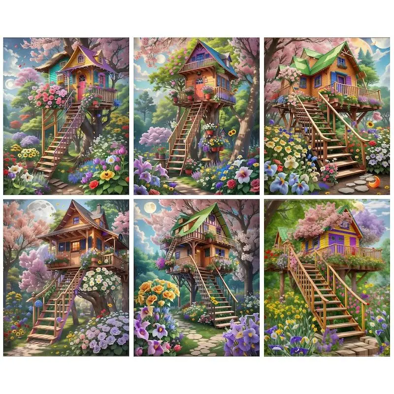 

GATYZTORY Paint Picture By Numbers Treehouse Paintings On Canvas For Living Room Beginner To Advanced Number Painting Kit