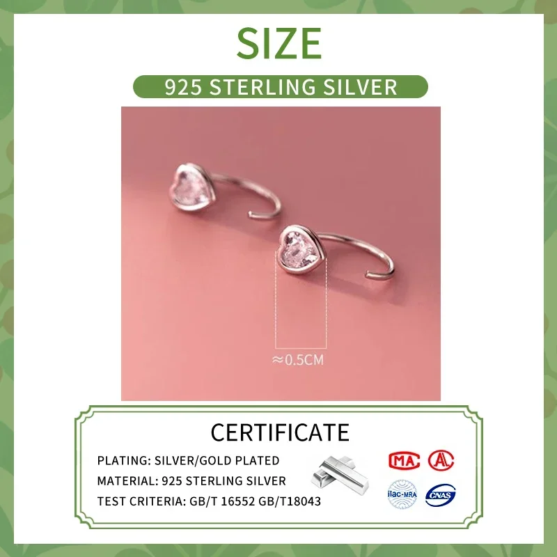 Real 925 Sterling Silver 5mm Zircon Heart Stud Earrings for Women Minimalist Cute Fine Jewelry Personality Accessories