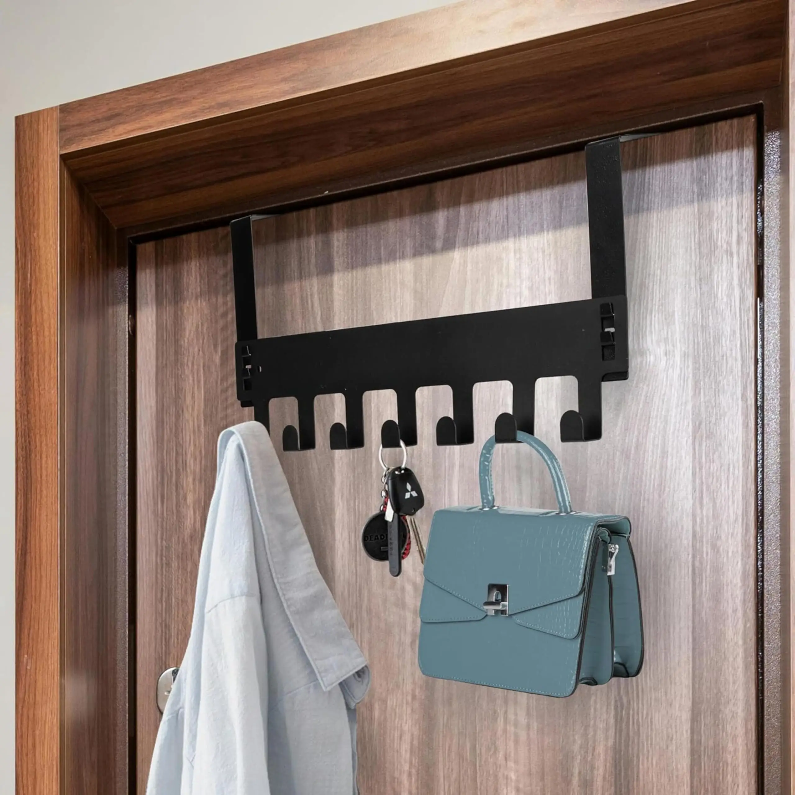 

Hooks Over The Door 6 Hooks Clothes Coat Hat Towel Hanger Home Bathroom Organizer Rack Kitchen Accessories Holder, for 4cm Doors