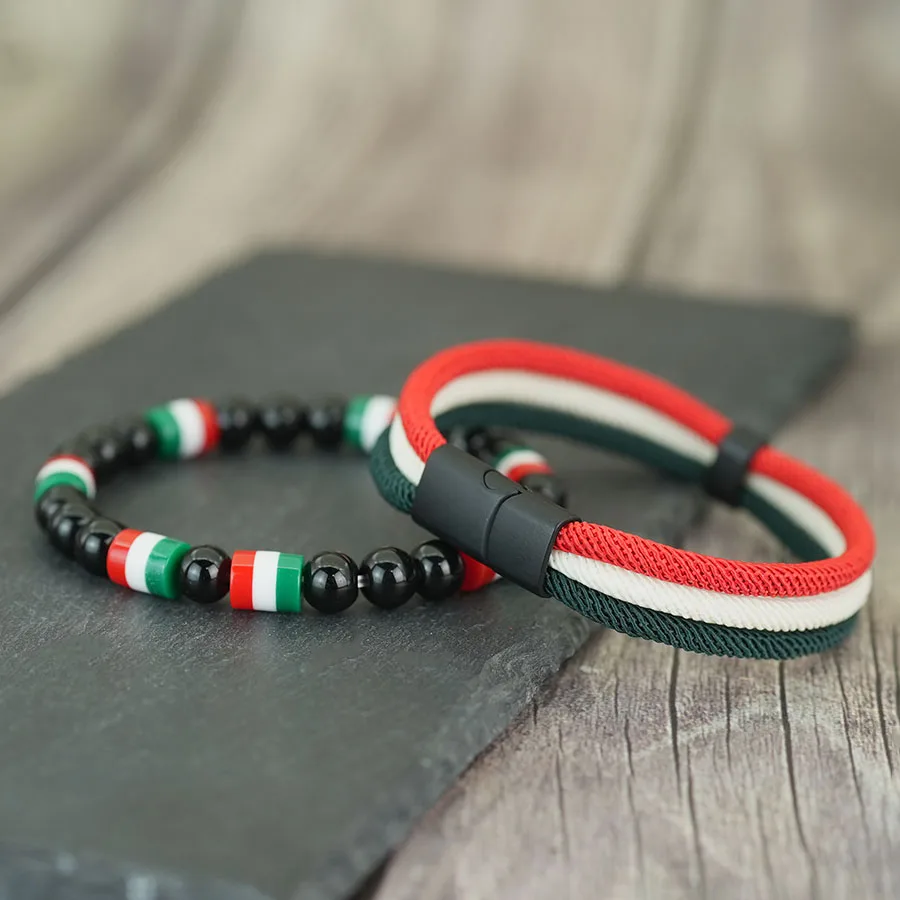 

New Creative National Flag Color String Bracelet For Men 8mm Obsidian Strand Braslet Grade A 4mm Cord Chain Wrap Braclet Homme