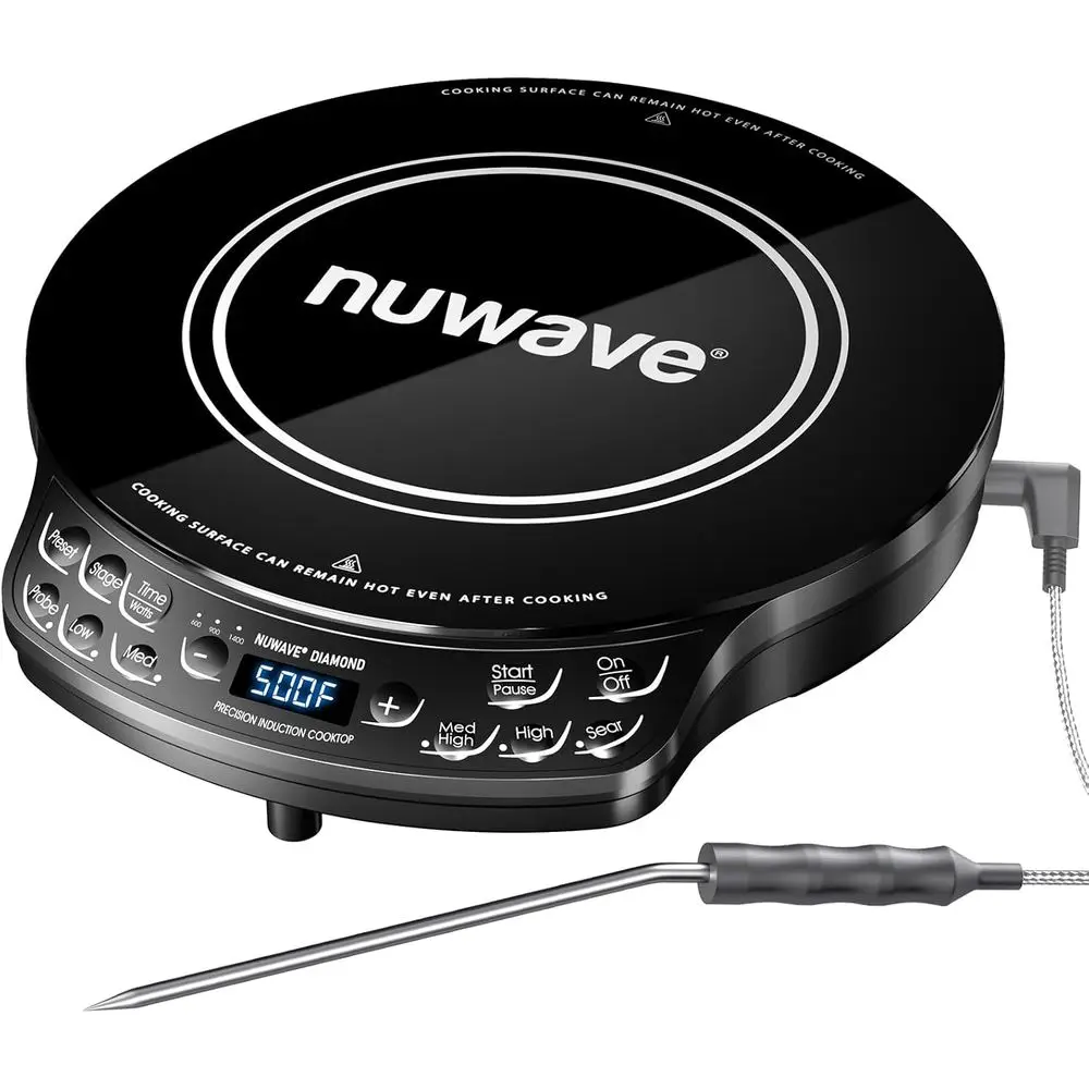 

Portable Induction Cooktop with Probe, 91 Temperature Settings, 12 Shatter-Resistant Glass, 6.5 Heating Coil, Perfect for RV, Ca
