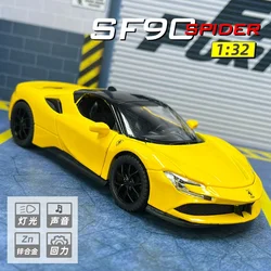 1:32 Scale Ferrari SF90 Supercar High Simulation Diecast Metal Alloy Model Car Sound Light Pull Back Collection Toy Gifts