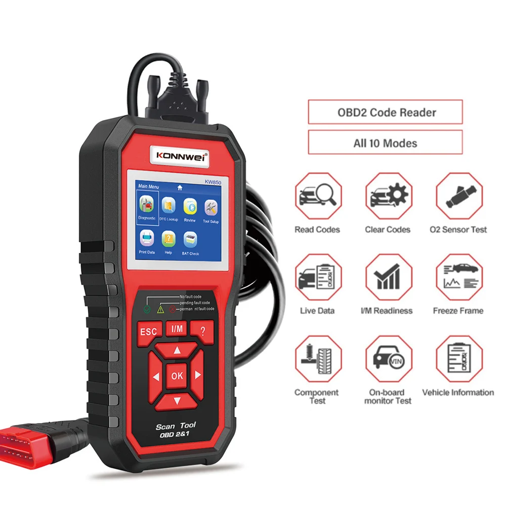 2026 KONNWEI KW850 Car OBD2 Scanner Diagnostic Tool Turn off Check Engine Light Fault Code Reader Live Data DTC Lookup pk elm327