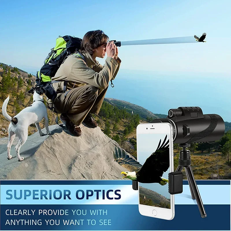 80x100 HD ZOOM Powerful Monocular Telescope Portable Binoculars Long Range Telescope Hunting Camping With Tripod Phone Clip