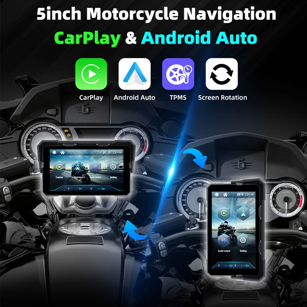 EKIY 5.0 inch Wireless CarPlay Moto Android Auto Portable Digital Motorcycle Dashboard GPS Motorcycle Navigation Display Screen