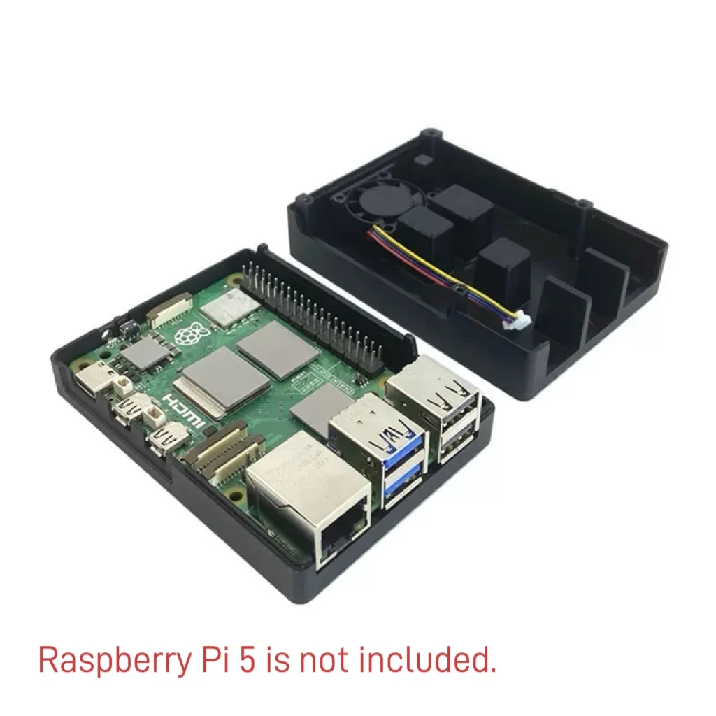 Raspberry Pi 5 Aluminium Alloy Case Metal Shell Box with Cooling Fan for RPi 5