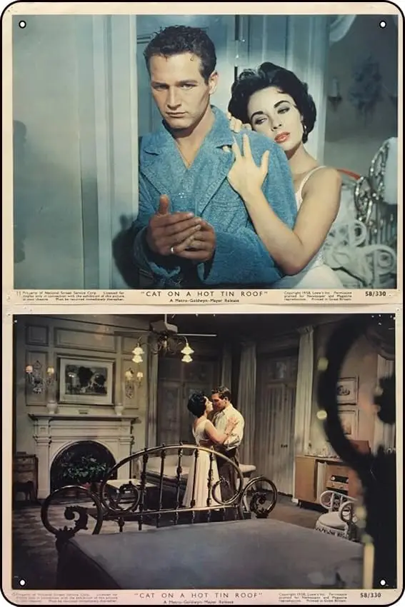 Cat On A Hot Tin Roof 1958 US Stills (Qty x 2) Retro Metal Tin Sign Home Bar Patio Cave Wall Vintage Decor Novelty Sign 8x12 Inc