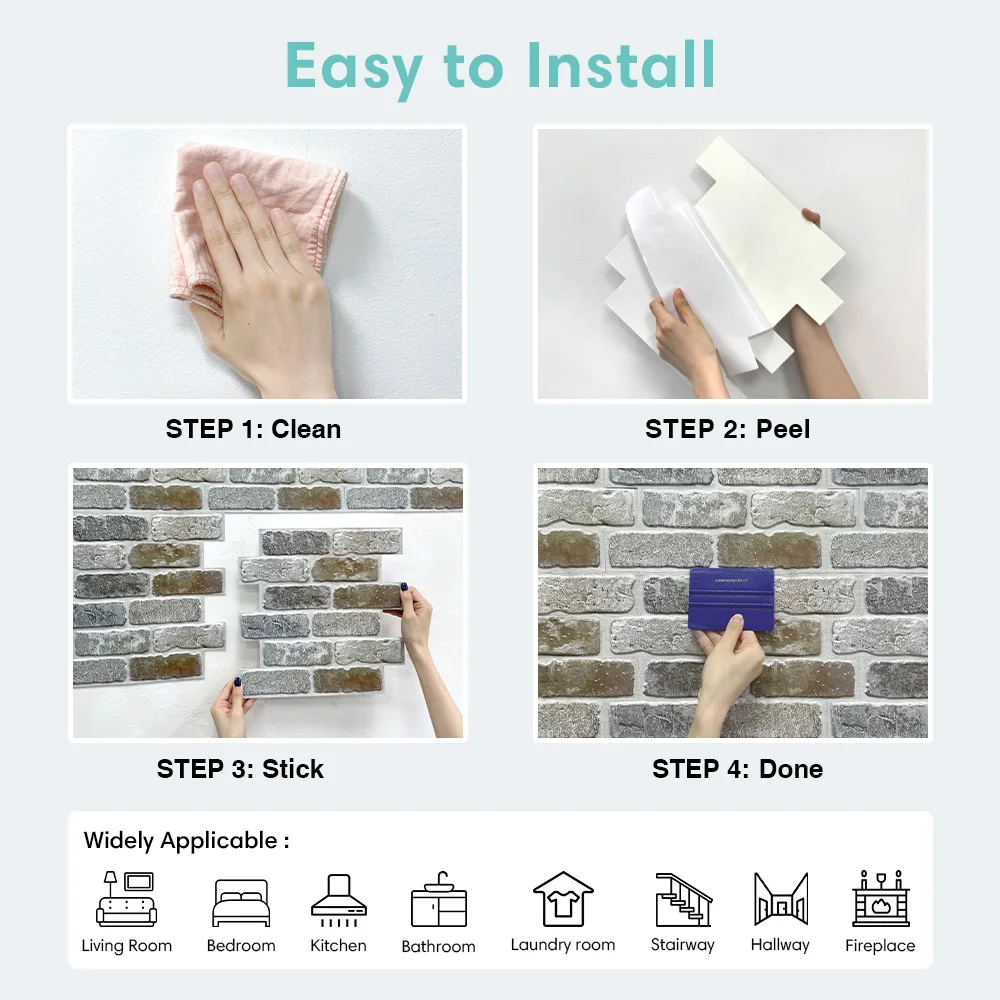 10pcs 3D Brick Wall Stickers Self-adhesive Faux Brick Wall Panels, Matt, Waterproof, 30 x 30cm, Living Room Bedroom Wall Decor