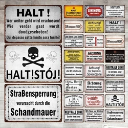 Germany HALT STÓJ Achtung Metal Sign German Warning Signs Hazardous Area Placards Vintage Plaque Plate Wall Decorative